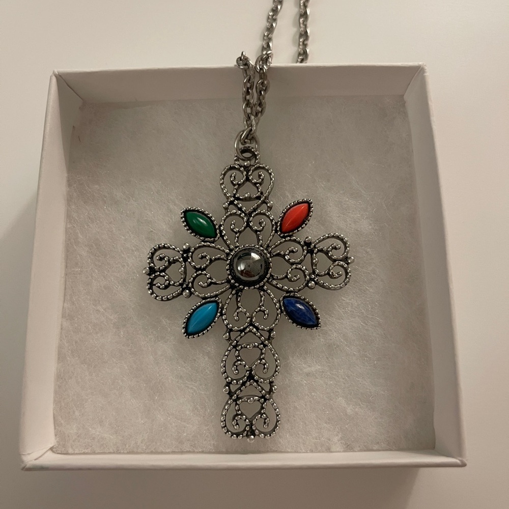 Avon Vintage Cross Silver Necklace